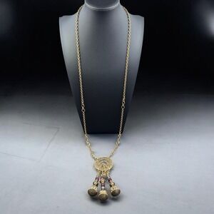 Boho Vintage Gold Statement Pendant Necklace Long Festival Cottagecore Jewelry